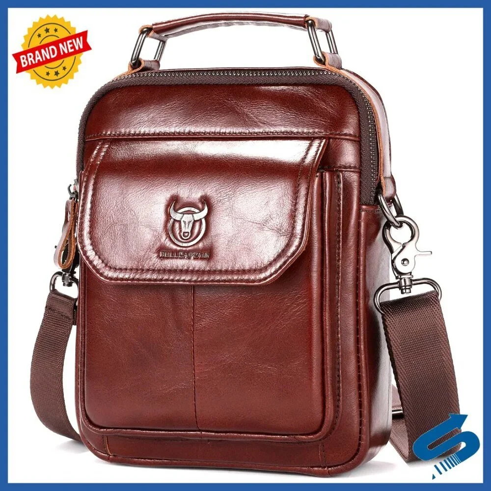 Genuine Leather Crossbody Messenger Bag for Men Travel Vintage Satchel